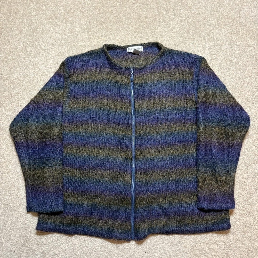 Vtg Mohair Cardigan Sweater Womens 2X Multicolor Mohair Blend Stripe Full Zip - Picture 2 of 9